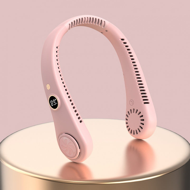 "Portable Bladeless Neck Fan with Digital Display | 3-Speed Hands-Free Cooling"