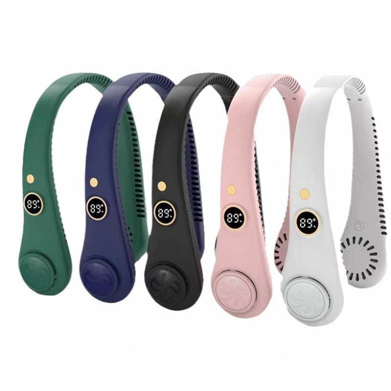 "Portable Bladeless Neck Fan with Digital Display | 3-Speed Hands-Free Cooling"