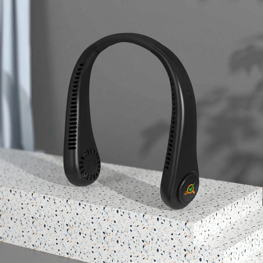 "Portable Bladeless Neck Fan with Digital Display | 3-Speed Hands-Free Cooling"