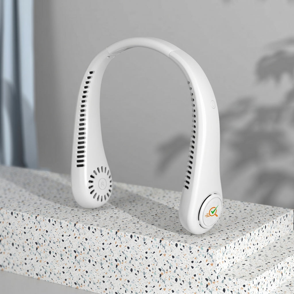 "Portable Bladeless Neck Fan with Digital Display | 3-Speed Hands-Free Cooling"