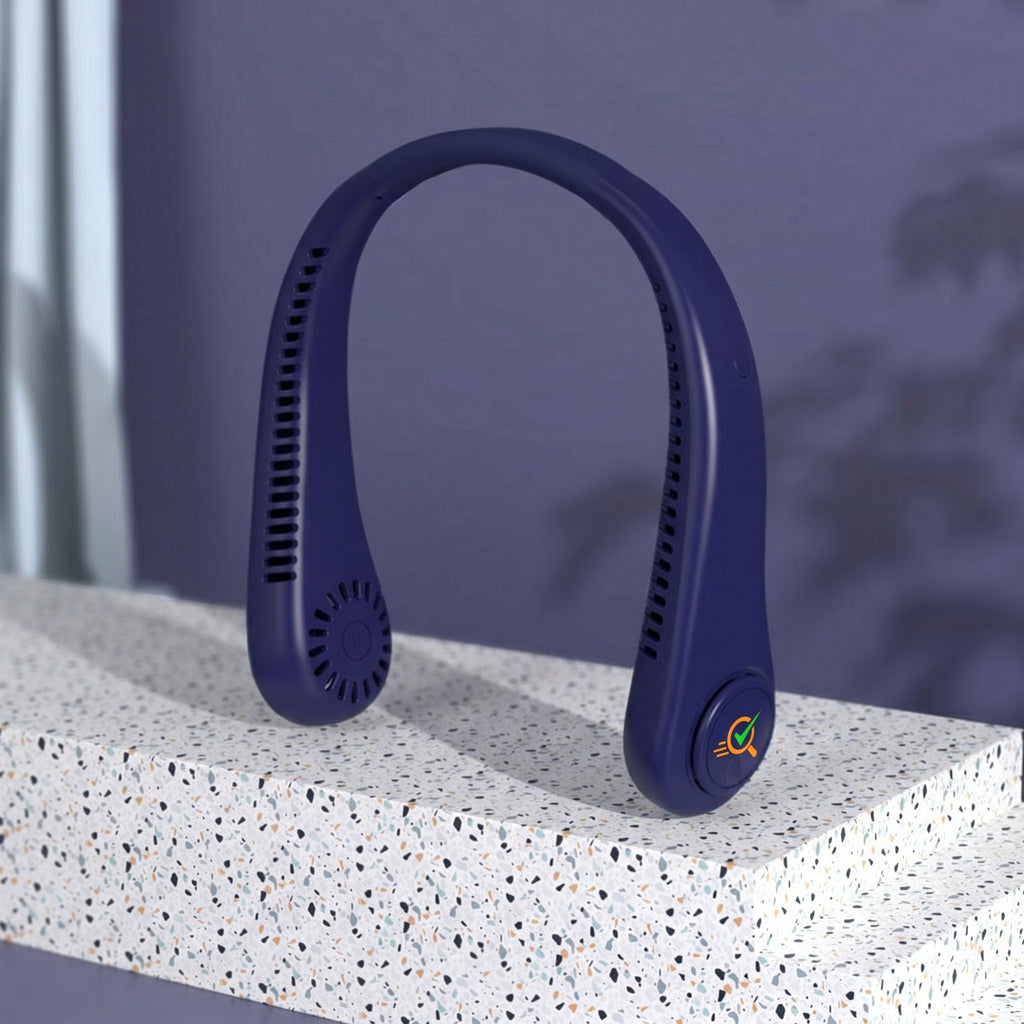 "Portable Bladeless Neck Fan with Digital Display | 3-Speed Hands-Free Cooling"
